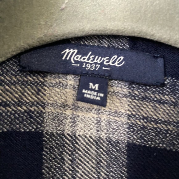 Madewell Womens Plaid Oversized Andover Shirt M Flannel Blue Cream Button Front - Picture 5 of 7